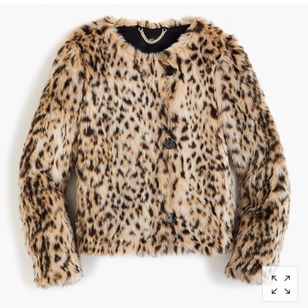 J. Crew Cropped Faux Fur Coat in Snow Leopard